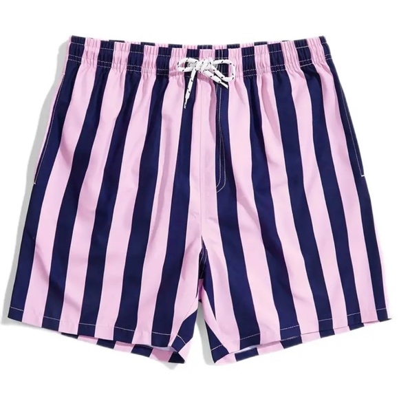 BNWT Isabelle LaRue Men's Blue and Pink Stripe Swim Shorts - Picture 1 of 4